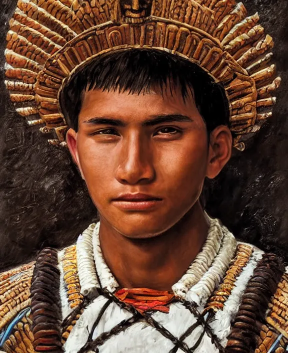 Prompt: portrait of a handsome young mayan warrior in yucatan, art by denys tsiperko and franz xaver kosler and bogdan rezunenko, hyperrealism