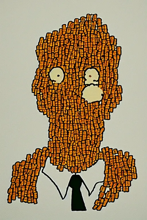 Image similar to a portrait of philip fry from futurama made out of french fries, realistic, 4 k.