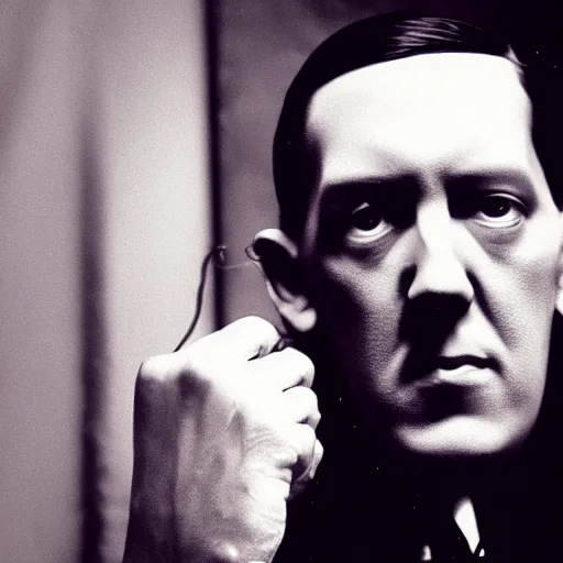 Prompt: h p lovecraft holding up an eyeball during an interview, artstation, detailed