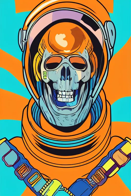 Prompt: portrait of a astronaut skeletor, art by steve simpson, sticker, colorful, illustration, highly detailed, simple, smooth and clean vector curves, no jagged lines, vector art, smooth