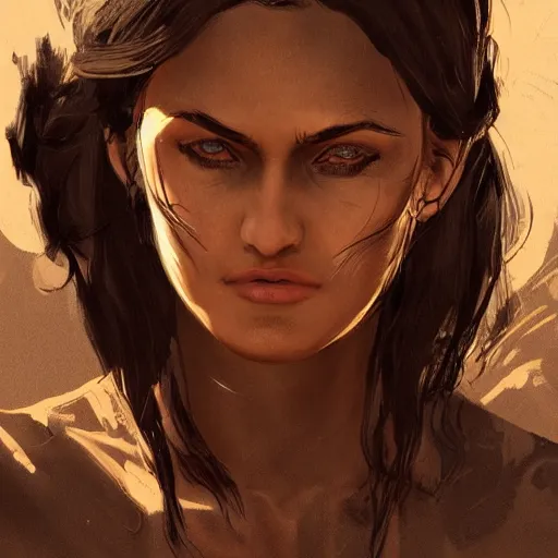 Image similar to tan woman, long dark hair, brown eyes, wild west setting, concept art, 8k, artstation, sharp composition