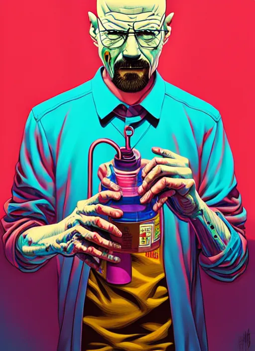 Prompt: zombie walter white mixing chemicals, tristan eaton, victo ngai, artgerm, rhads, ross draws