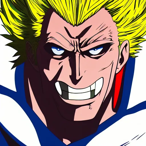 Prompt: Portrait photo of All Might, color, studio lighting, high detail,