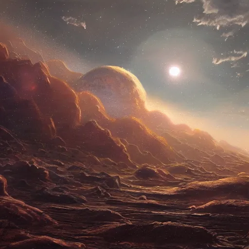 Prompt: highly detailed landscape painting of an alien planet