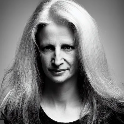 Prompt: black and white portrait of a blonde woman by annie leibovitz in 4 k ultra high resolution and with medium shot photo