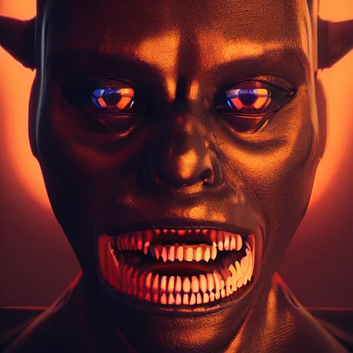 Image similar to portrait of a evil hiphop gangsta robot possessed by demon, expression, unreal engine, by artgerm, wlop and ross thran, dramatic cinematic lighting rendered by octane, 8 k, detailed