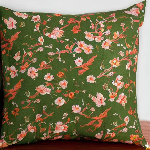 Image similar to pillowcase decorated with a floral pattern, detailed