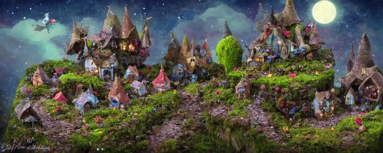 Prompt: small fairy village on the moon