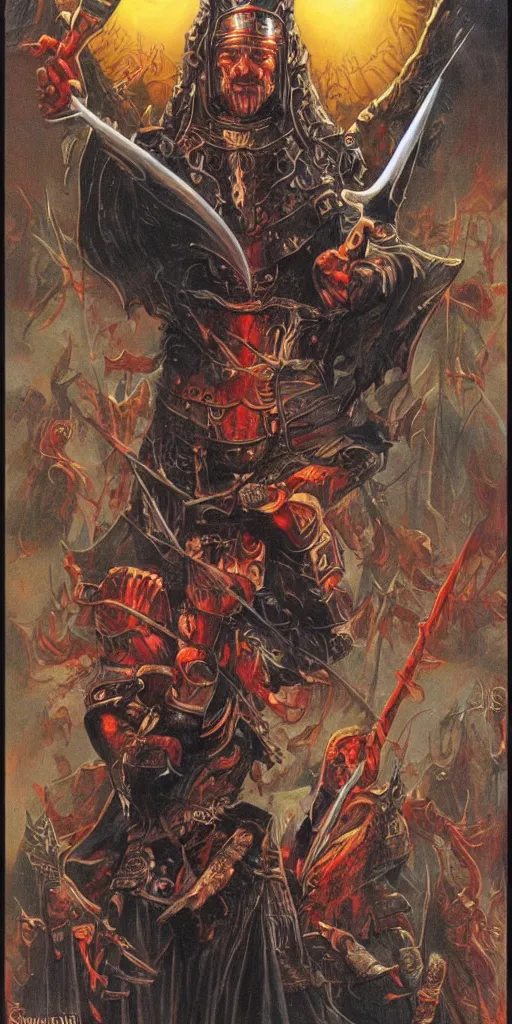 Image similar to Artwork by Clyde Caldwell of The Sanguinary Grail.