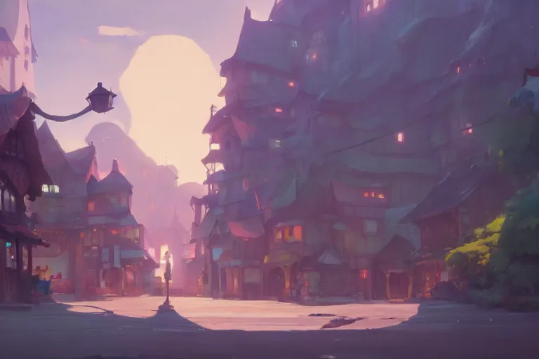 Image similar to fantasy town novigrad, cory loftis, james gilleard, atey ghailan, makoto shinkai, goro fujita, studio ghibli, rim light, exquisite lighting, clear focus, very coherent, plain background, soft painting