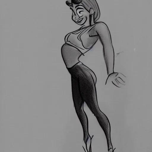 Image similar to milt kahl sketch of thick cuban girl wearing black yoga pants