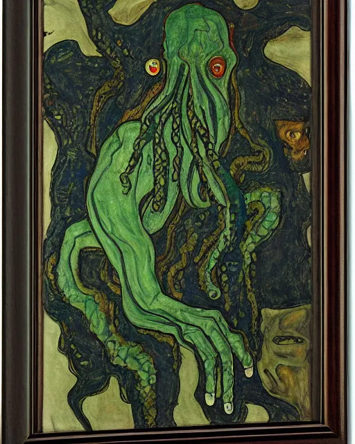 Image similar to portrait of cthulhu by egon schiele