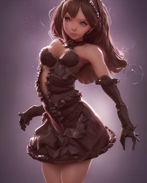 Image similar to a ( girl as personification of chocolate cupcake ), fantasy bakery, digital art by artgerm, krenz cushart, laurie greasly, wlop, intricate, ( highly detailed figure ), sharp focus, smooth, epic composition, unreal engine