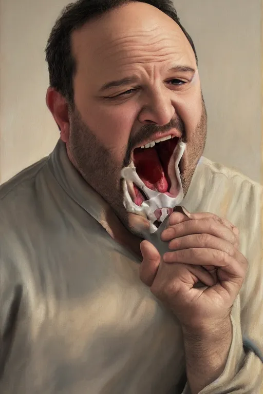 Prompt: jason alexander stubbing his toe, oil on canvas, intricate, portrait, 8 k highly professionally detailed, hdr, cgsociety