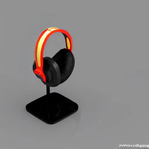 Image similar to headphone stand, futuristic, techno, cyberpunk, product design, 3 d render, 3 d concept, fun, swag