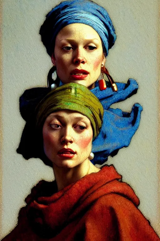 Image similar to full character portrait fallout character not the girl with the pearl earring character design, painting by gaston bussiere, katsuya terada, nc wyeth, greg rutkowski, craig mullins, vermeer, frank frazetta, mucha, tom of finland, trending on artstation, jeffery catherine jones