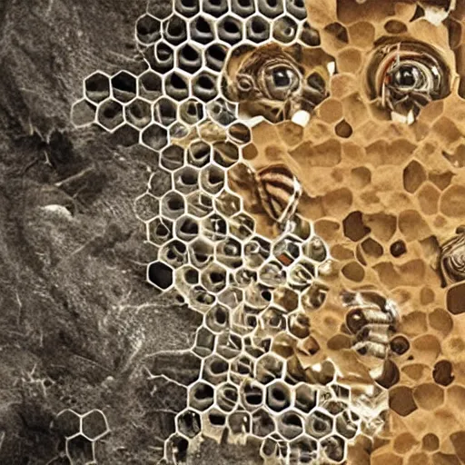 Image similar to a honeycomb with human eyes everywhere, creepy horror