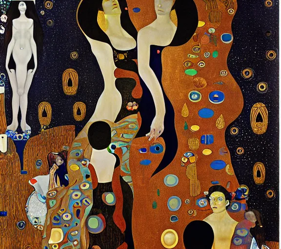 Image similar to a river of bodies and nebula and jewels, by Georgia O keeffe, by Gustav klimt