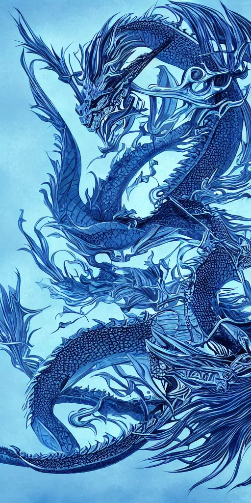 Image similar to highly detailed beautiful photography of dragon, sharp focus, dynamic lighting, elegant, harmony, beauty, masterpiece, by roberto ferry, illustration, blue background