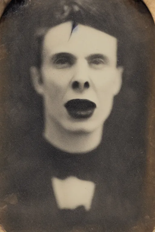 Image similar to a tintype photograph of a vampire