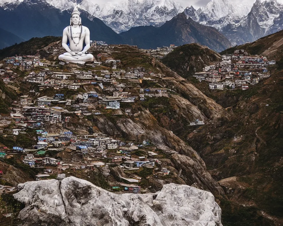 Image similar to lord shiva meditating behind kedarnath temple, uttarakhand, photography by alexey kurylev, beautiful, india, heavily detailed