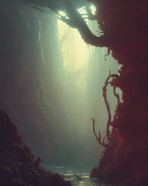 Prompt: highly detailed vfx landscape of hell, stephen bliss, unreal engine, greg rutkowski, loish, rhads, beeple, makoto shinkai and lois van baarle, ilya kuvshinov, rossdraws, tom bagshaw, alphonse mucha, global illumination, detailed and intricate environment