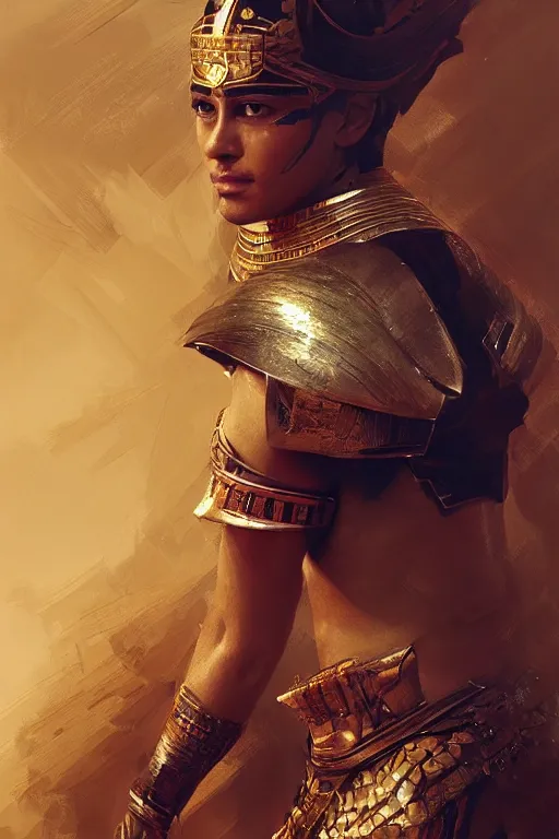 Image similar to egyptian warrior, portrait, powerfull, intricate, elegant, volumetric lighting, digital painting, highly detailed, artstation, sharp focus, illustration, ruan jia