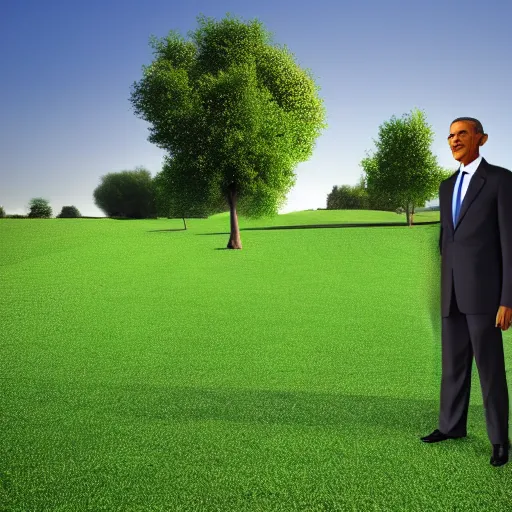 Prompt: high quality 3 d render of barack obama on a grass hdri