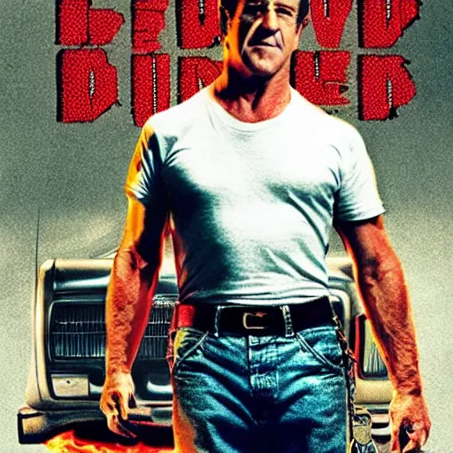 Prompt: [Mel Gibson as the guy from Drive, movie poster]