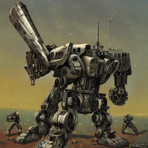 Prompt: combat mecha by boris groh, brian despain, gerald brom