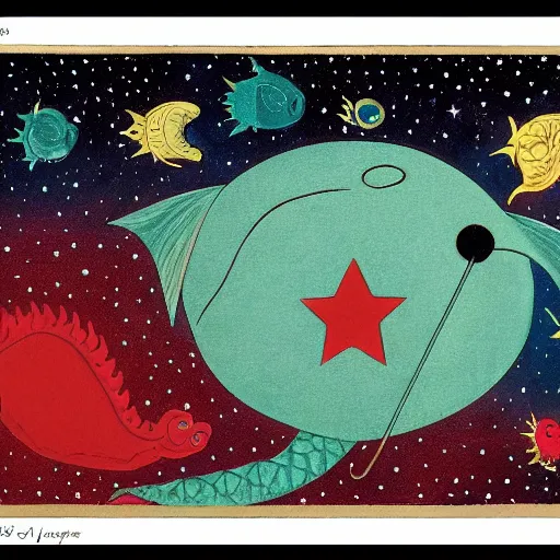 Image similar to anaglyph filter, underwater photography meticulous by tove jansson. a art installation of a dragon in space. the dragon is in the foreground with its mouth open rows of sharp teeth. coiled & ready to strike, its tail is wrapped around a star in the background. background is full of stars & galaxies.