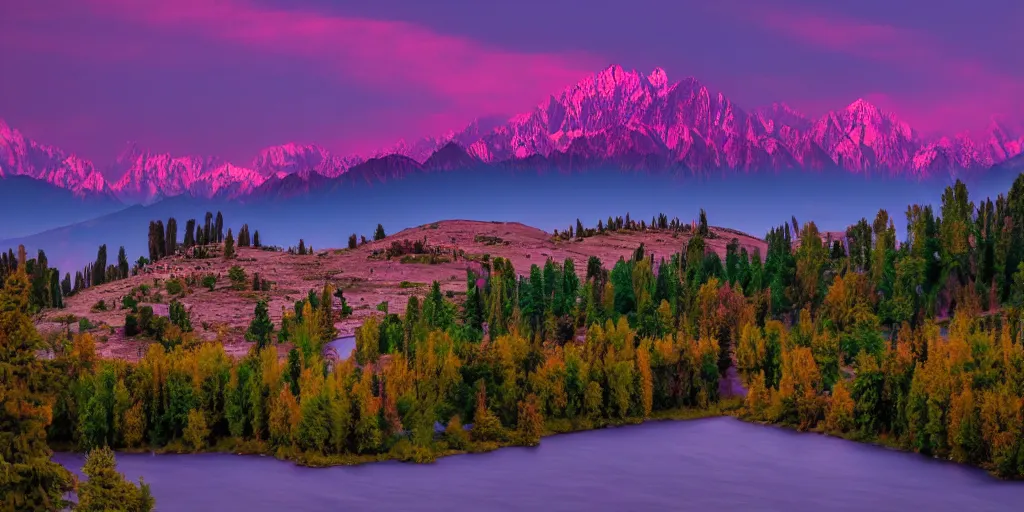 Image similar to 4k portrait of Kashmir with purple sunset and dark themes