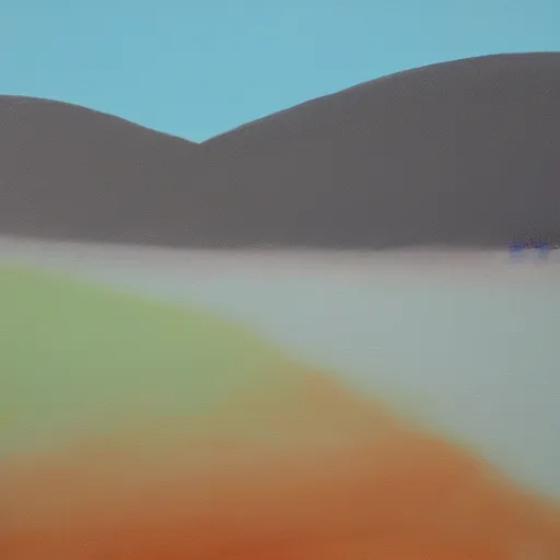 Prompt: a minimalist painting of a river going through a valley