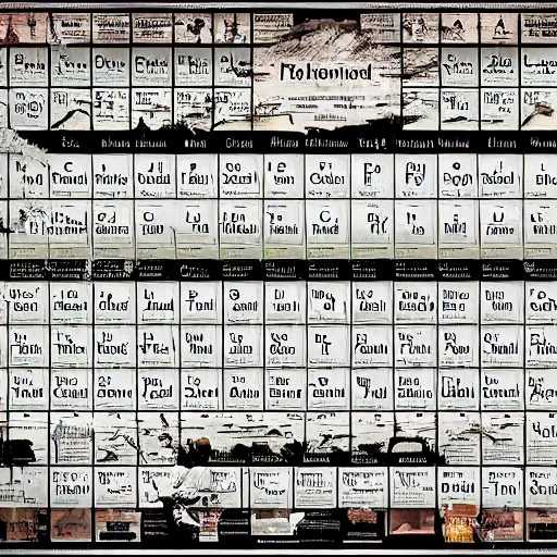 Prompt: Crazy periodic table of a civilization in an alternate universe, digital art, smooth lines, astonishing details, intrinsic, poster, info