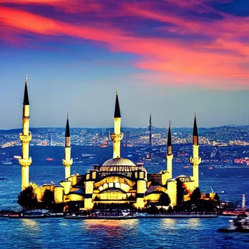 Image similar to photo of istanbul, realistic, golden hour, golden ratio