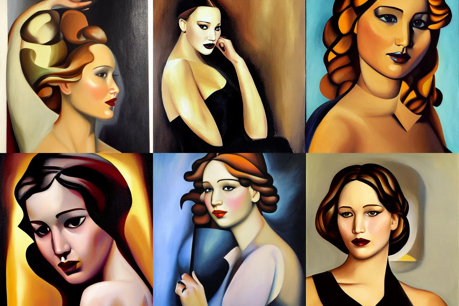 Prompt: Jennifer Lawrence painted by Tamara de Lempicka