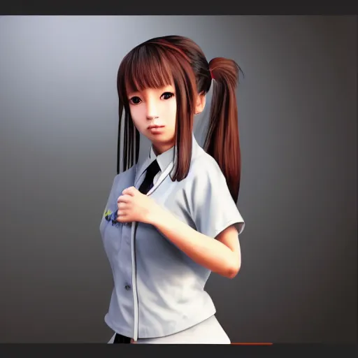 Image similar to a painting of Japanese schoolgirl, clothed, Unreal Engine