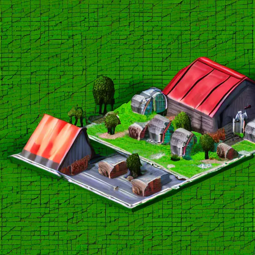 Prompt: isometric farm and village render