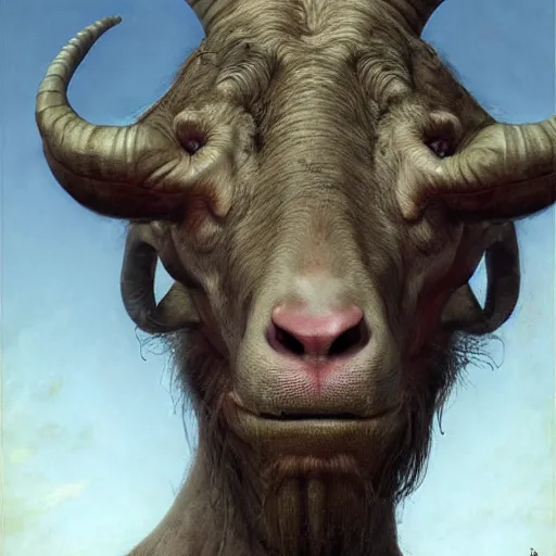 Image similar to vladimir putin, anthropomorphic bald prehistoric goat, vladimir putin hybrid, toothless, horror, macabre by donato giancola and greg rutkowski and wayne barlow and zdzisław beksinski, realistic face, digital art