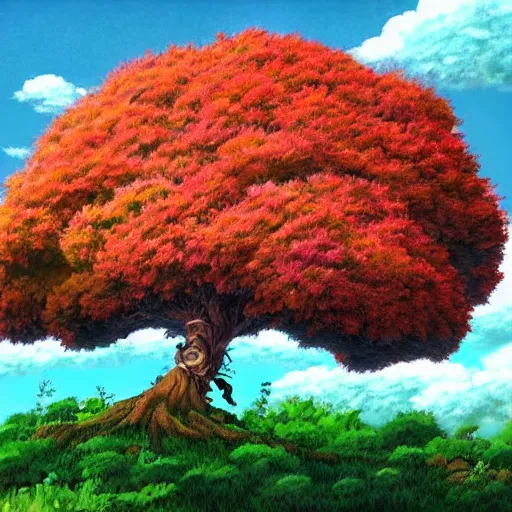 Prompt: a beautiful tree in the style of Studio Ghibli, realistic painting, high definition, digital art, very detailed