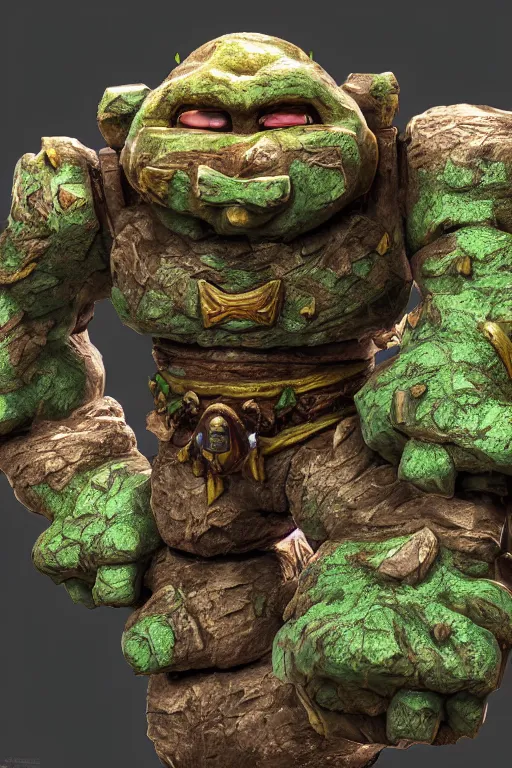 Image similar to zelda fantasy art giant golem troll wood rock greeble gemstone, global illumination ray tracing hdr fanart arstation by sung choi and eric pfeiffer and gabriel garza and casper konefal