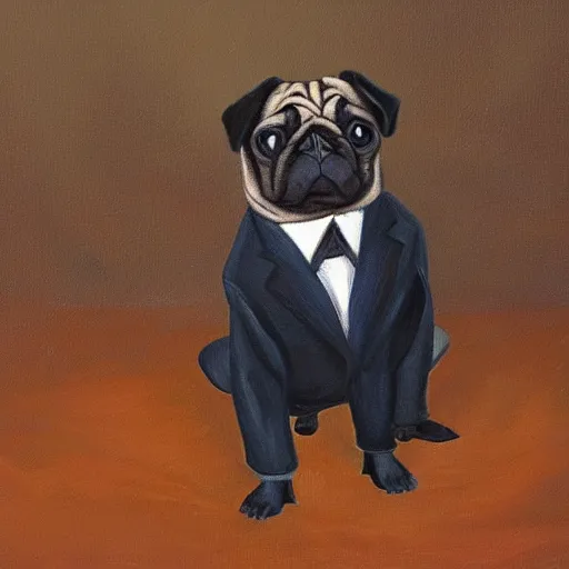 Image similar to pug in a suit, painting by ralph grady james, jean christian biville