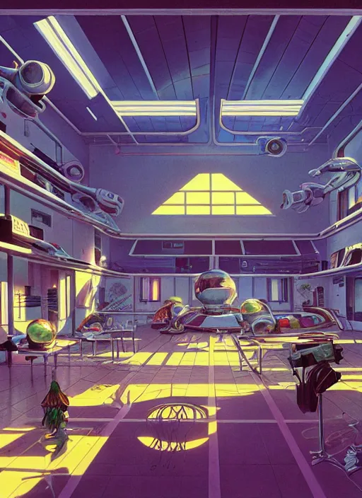 Image similar to photo of solarpunk school, scifi, bright light, utopian decorations, high school!!, morning sun, interesting angle, 8 k high definition, insanely detailed, art by syd mead and masamune shirow
