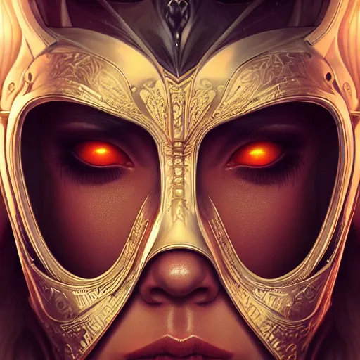 Image similar to Very very very very highly detailed epic photo of face with venetian mask, intricate, dystopian, sci-fi, extremely detailed, digital painting, artstation, concept art, smooth, sharp focus, illustration, intimidating lighting, incredible art by Artgerm and Vincent di Fate