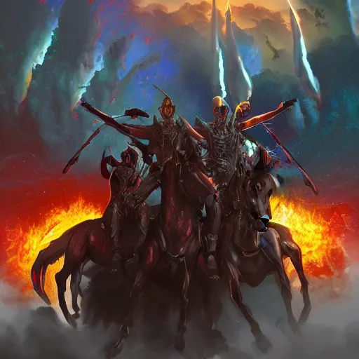 Prompt: the final judgment and the arrival of the 4 horsemen of the apocalypse, digital art, trending on artstation
