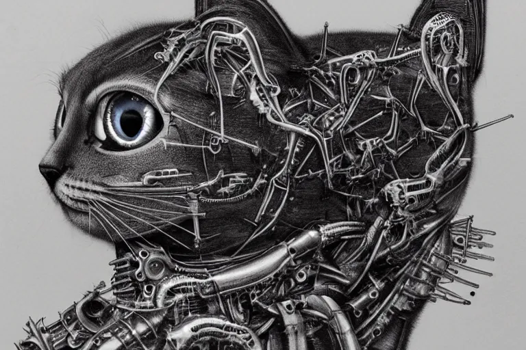 Image similar to Biomechanical kitten by H.R Giger