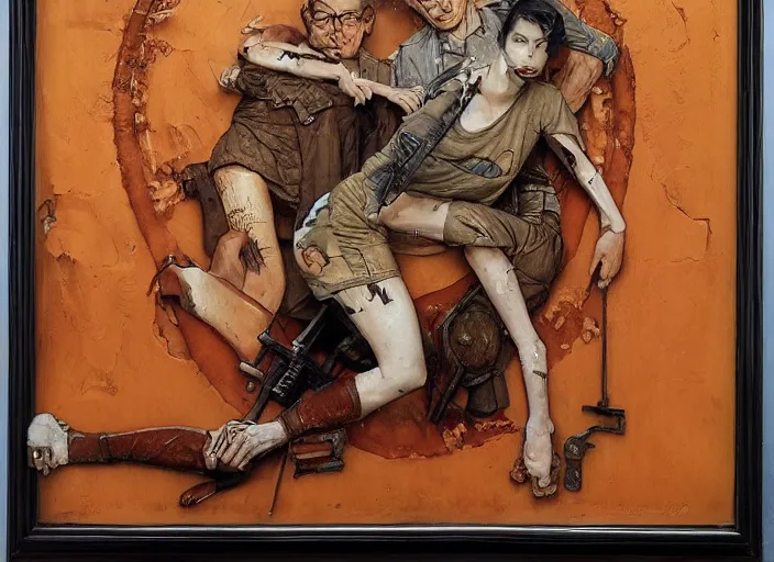 Prompt: 1 9 8 4 painting carved in amber by chiara bautista and norman rockwell and greg rutkowski weta studio