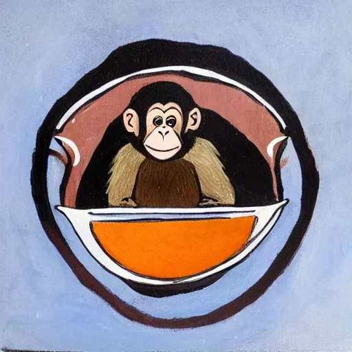 Image similar to a monkey swiming in a bowl of soup