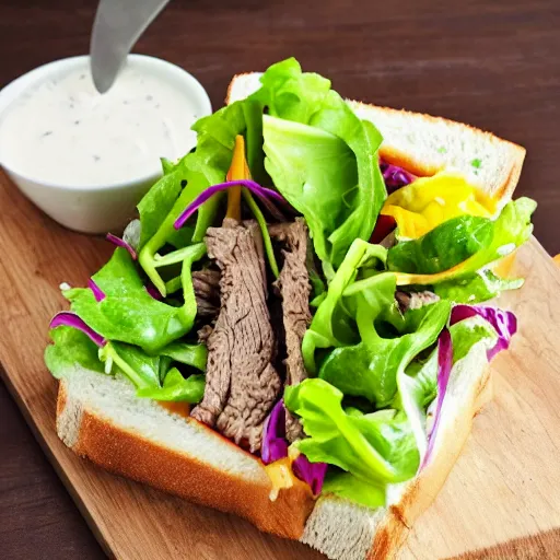 Prompt: salad beef sandwich