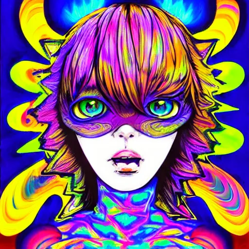 Prompt: catgirl with short hair, psychedelic art, anime style, highly detailed, LSD